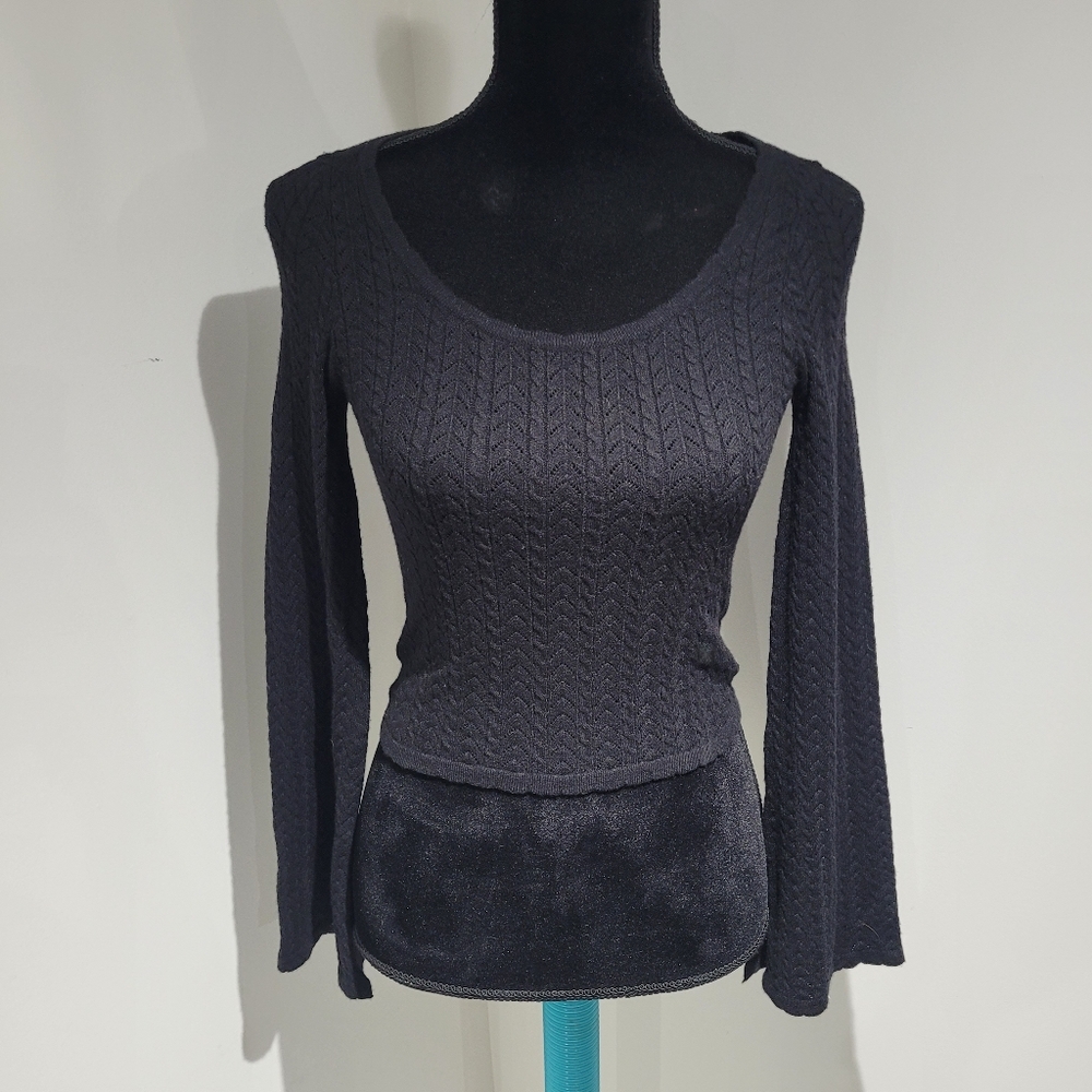 Pink Rose Black Scoop Neck Sweater